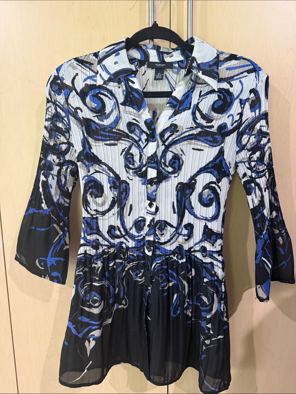 Alfani Black & Blue Swirl Print Button-Front Women’s Blouse
